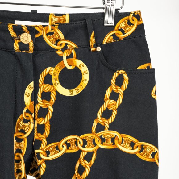 Celine SS/04 Black Chain-Motif Cotton Twill Skinny Pants - Picture 4 of 10